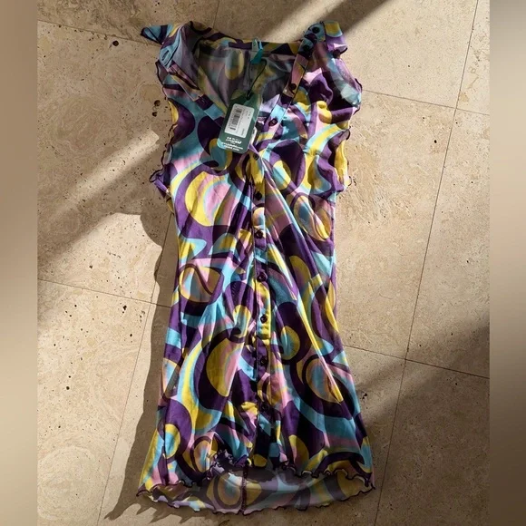 NWT Jaded London Retro Floral Print Mesh Sleeveless Shirt Dress XS DOLLSKILL - Picture 2 of 10